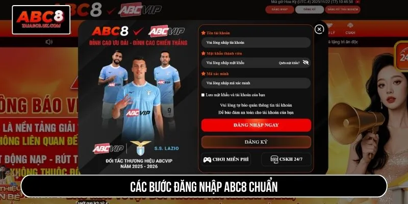 Các bước đăng nhập ABC8 chuẩn