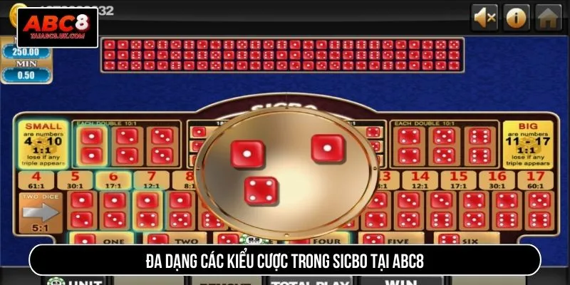 Đa dạng các kiểu cược trong sicbo tại ABC8